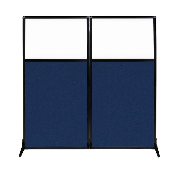 Work Station Screen 66" x 70" Navy Blue Fabric With Clear Window